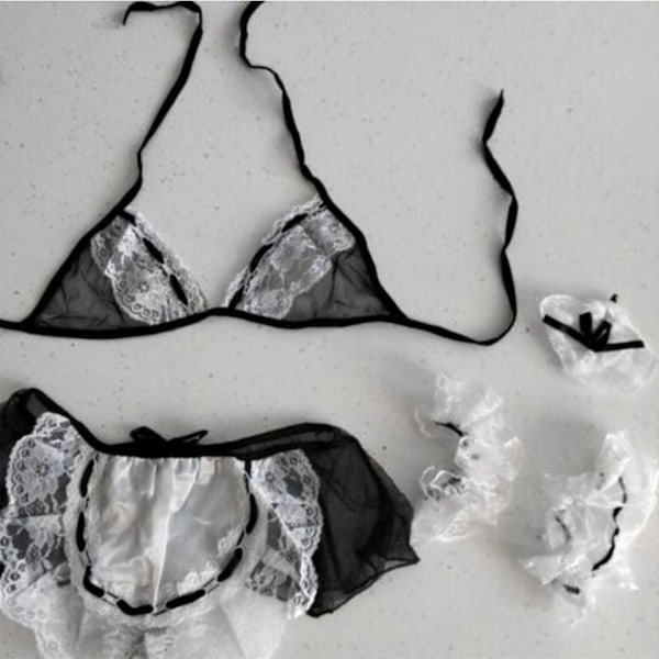 Sexig Fransk Städerska Kostym Set Cosplay Uniform Underkläder Outfit Maskerad Säljer Bra-xindaren L