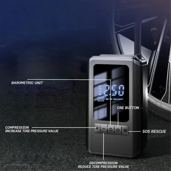 Bärbar luftpump, handhållen trådlös laddning digital display, multifunktionsdäckpump för bilar och motorcyklar-Xin