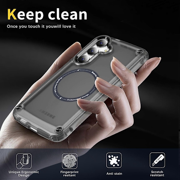 Til Samsung Galaxy S25 Telefon Cover Skin Touch TPU PC Telefon Beskyttelsesetui Kompatibel med MagSafe - Transparent Sort - Xin Transparent Black