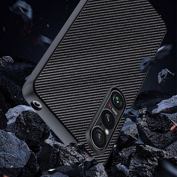 Yhteensopiva Sony Xperia 1 VI hiilikuitukotelon kanssa: Iskunkestävä TPU+PC-suojus korotetuilla reunoilla ja sormenjälkiä estävä - xindaren Carbon Gold
