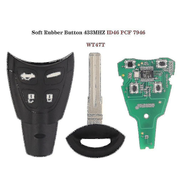 434MHz Smart Fjärrkontroll Bilnyckel Fob för Saab 93 95 9-3 9-5 2003-2010 Ltqsaam433tx Id46 Chip Ersättning Mjuk Gummi Pad Fodral-Xin Shell with blade