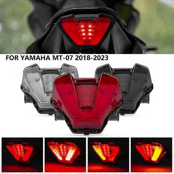 Kompatibel med Yamaha MT07 2018-2023 Baklys Brems Blinklys Baklampe Motorsykkel MT 07 Baklys Integrert Modifisert Tilbehør Motor-xindaren Red