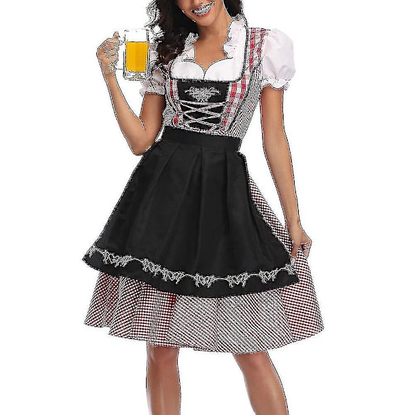 Dam Oktoberfestdräkt Vuxen Dirndl Tysk Traditionell Bayerisk Öl Karneval Fraulein Cosplay Piga Klädsel Outfit-Xin Black L