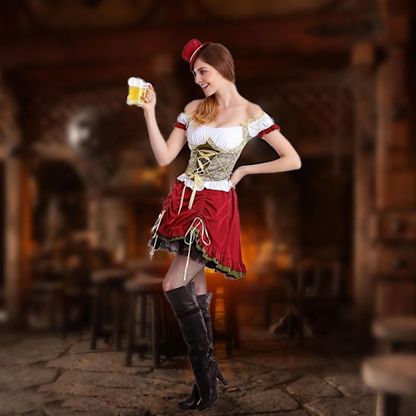 Nya Oktoberfestdräkter för kvinnor, Tyska Kostymklänningar Bayeriska Dirndlklänningar Oktoberfest Outfit - Xin Red L