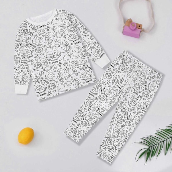 Kreativa Barn DIY Graffiti Pyjamas Hemmakläder Set, Färglägg Dina Egna Sovkläder Pyjamas för Pojkar & Flickor-xindaren Rocket 3-4Years