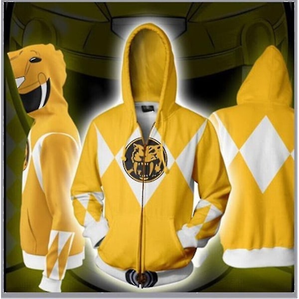 Power Rangers Genser med Glidelås 3D-trykt hettegenser Cosplay Kostyme Unisex-Xin Yellow XL