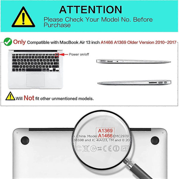Kompatibel med MacBook Air 13 tommer etui (Modeller: A1466 & A1369, Ældre version 2010-2017 udgivelse), Beskyttende hårdt plastik etui, Sort-Xin