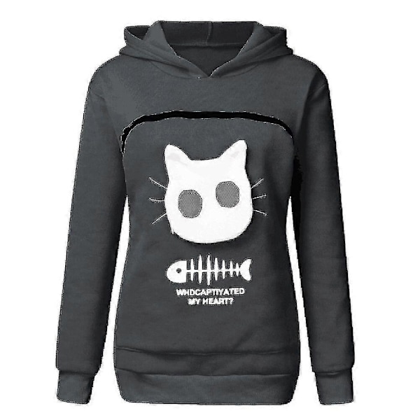 Sweatshirt Katteelskere Hættetrøje Kænguru Hund Kæledyr Pote Pullovers Kælepose Sweatshirt Lomme Dyreøre Hætte-Xin Gray XL