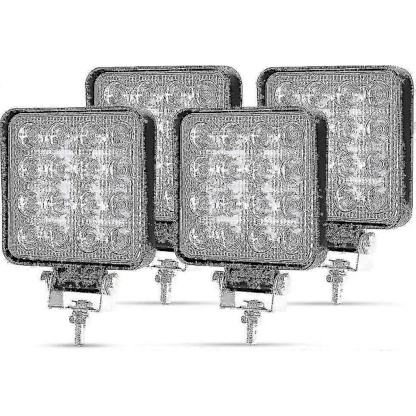 4 X 48w LED Arbeidslys, Firkantet Spotlight 12v 24v Langtrekkende LED Frontlykt Ip67 Spot Flood Ryggelys for Bil Lastebil Traktor SUV Båt (4 stk.)-Xin
