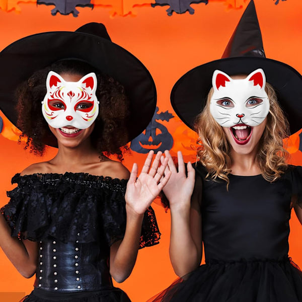 Toyvian Vita Pappersmasker, 5 st DIY Vita Kattmasker att Måla med 1 st Pappersrävmask Blank Målningsbar Djurmasker-Xin
