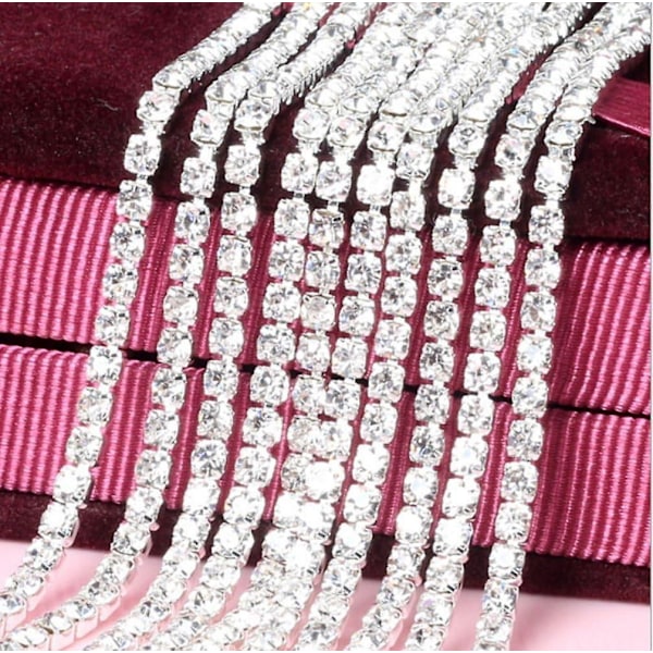 10 Yard Crystal Rhinestone Close Chain Trim Sewing Craft 2.5mm Silver Color-Xin clear