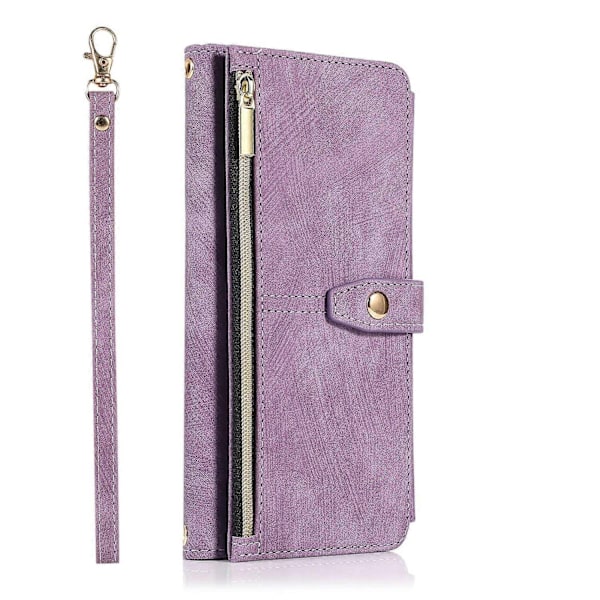 Yhteensopiva Samsung Galaxy A12 4G / 5G Dream 9-korttilompakko vetoketjullinen laukku nahkainen puhelinkotelo - xindaren Purple