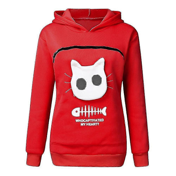 Sweatshirt Katteelskere Hættetrøje Kænguru Hund Kæledyr Pote Pullovers Kælepose Sweatshirt Lomme Dyreøre Hætte-Xin Red XL