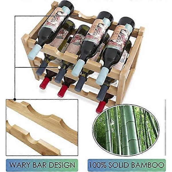Bambusvinställ, 16 Flaskor Displayställ, 4-lagers Fristående Förvaringsställ för Kök, Pantry, Vinkällare, Bar - Xin 3-Tier