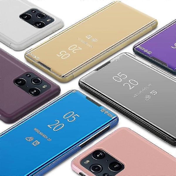 Belagt Spejl Overflade Visningsvindue Læder Telefon Cover Stativ til Oppo Find X3/x3 Pro - Sort-Xin Rose Gold