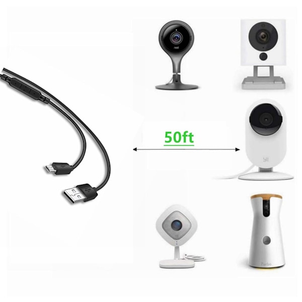 USB till Micro USB Laddningskabel för Termometer / Kamera / CCTV Kamera 15m-Xin