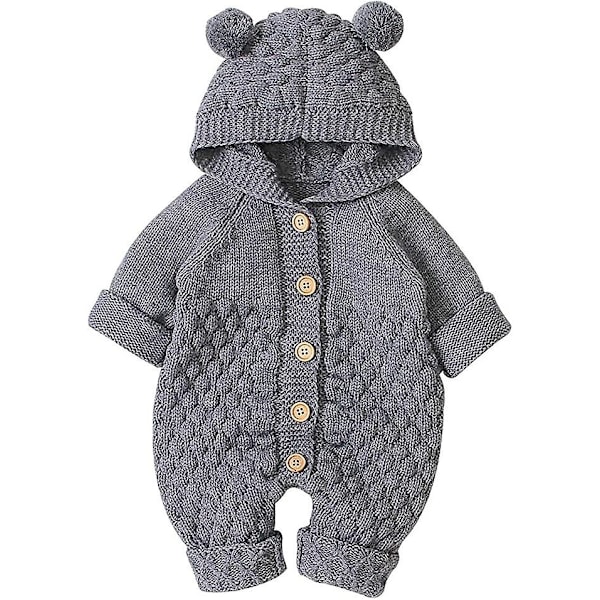 Baby Strikket Romper Jumpsuit med Hætte Vintervarmer-Xin Grey 90cm