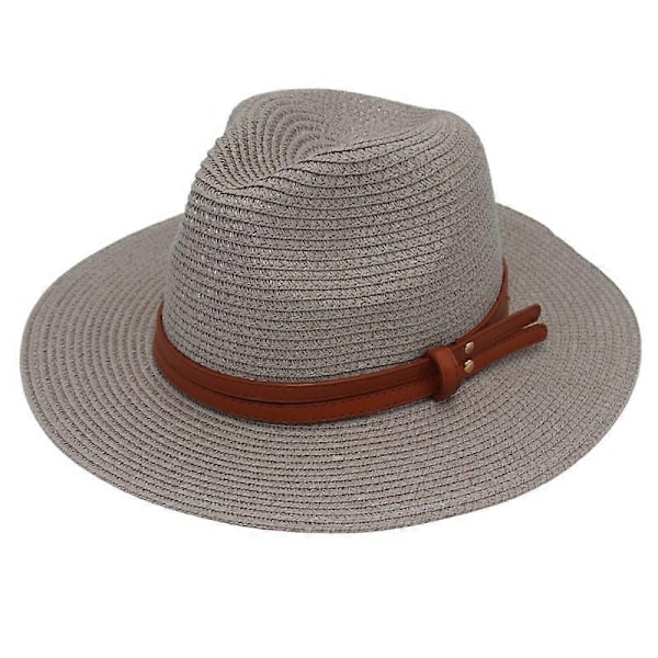 Ny Naturlig Panama Blød Formet Stråhat Sommer Dame/Herre Bredskygget Strand Solhat UV Beskyttelse Fedora Hat-xindaren Gray
