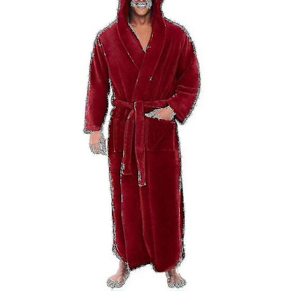 Menn Fleece Hettelang Myk Badekåpe - Xin Red S