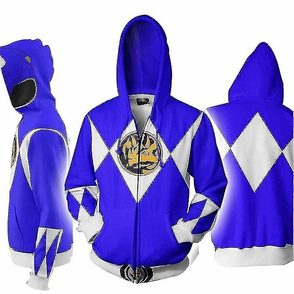 Power Rangers Genser med Glidelås 3D-trykt hettegenser Cosplay Kostyme Unisex-Xin Blue XL