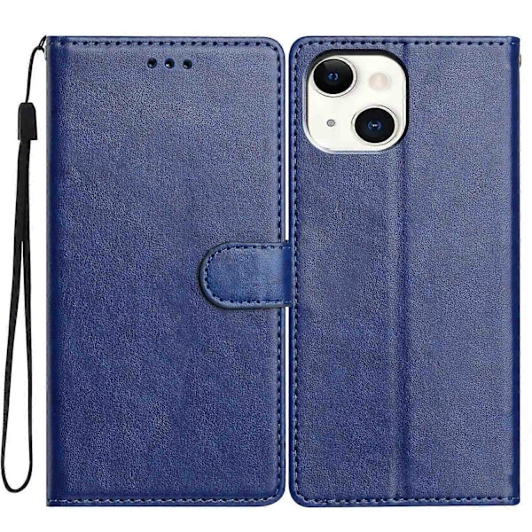 Kompatibel med iPhone 13 Läder Plånboksfodral Ställskydd med Praktisk Rem - xindaren Blue