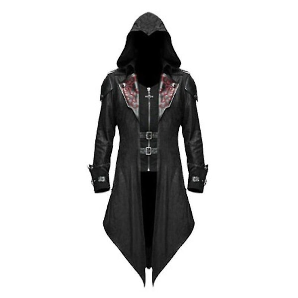 2023 Nytt Middelaldersk Assassin-Spill Assassins Creed Cosplay Kostyme Edward Streetwear Hettelue Jakke Yttertøy Halloweenfestklær-Xin Black XXL