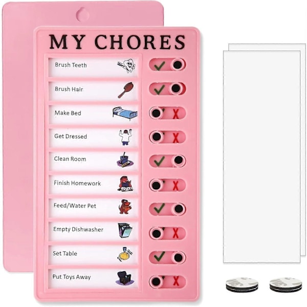 Lasten Kotitehtävätaulu - Minun Kotitehtävärutiini - Tyhjä Muovinen Tarkastustaulu 2 Irrotettavalla Korttipaperilla ja 4 Magneetti-Xin Pink My Chores