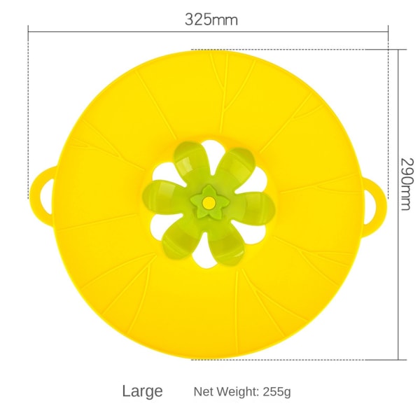 Silikoninen kattilan lukituskansi, joka estää roiskeet, kiehumisen ylivuodon pysäytin, pyörivä kukkamuodon roiskeenesto kattilan lukituskansi, keittiövälineet 29cm-Xin 29cm Yellow