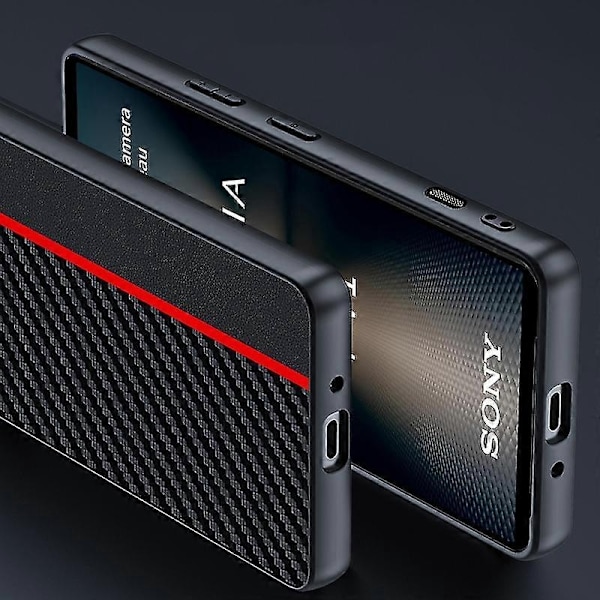 Kompatibel med Sony Xperia 1 VI Kolfiber Skal: Stötsäkert TPU+PC Skydd med Upphöjda Kanter & Anti-Fingeravtryck-xindaren Black Red