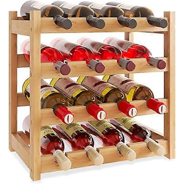 Bambusvinställ, 16 Flaskor Displayställ, 4-lagers Fristående Förvaringsställ för Kök, Pantry, Vinkällare, Bar - Xin 4-Tier