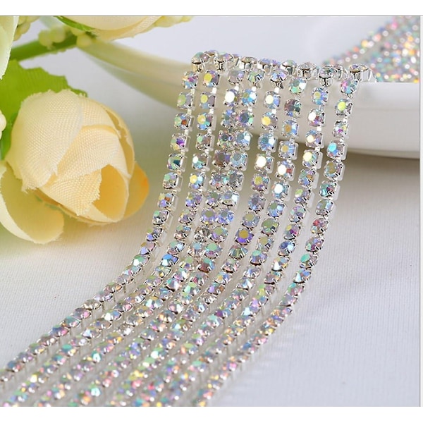 10 Yards Krystal Rhinestone Lukket Kæde Trim Syning Håndværk 2,5 mm Sølv Farve-Xin AB