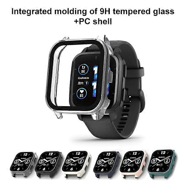 for Garmin Venu Sq2 PC + 9H Herdet Glass Integrert Beskyttende Klokkeveske-Xin Ivory White