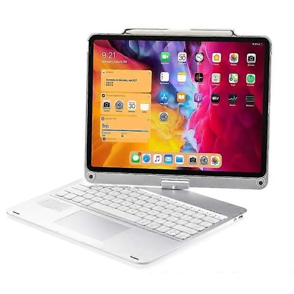 Yhteensopiva iPad Pro 12.9 tuuman 2022/2021/2020/2018 -tabletin kanssa, Bluetooth-kosketusnäppäimistö taustavalolla ja 360 asteen kierrolla - xindaren Silver