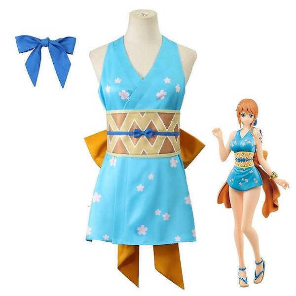 Anime One Piece Nami Cosplay Costume Top Sexy Dress Skirt Belt Costume Anime Nami Ladies Cosplay Costume Halloween Costume-Xin XL