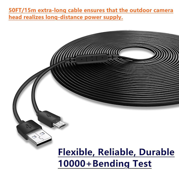 USB till Micro USB Laddningskabel för Termometer / Kamera / CCTV Kamera 15m-Xin