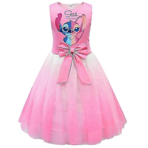 Flickor Lilo Stitch Kostym Plisserad Kjol V-xindaren Pink 7-8years