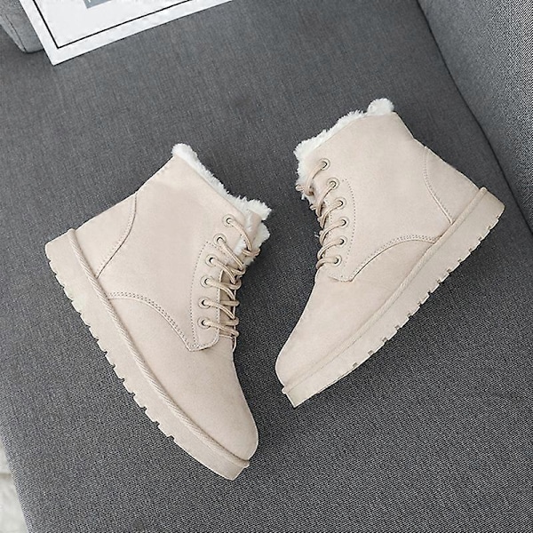 Dame Plus Størrelse Snørebånd Ruskind Ankel Pels Sne Støvler - xindaren Beige 36