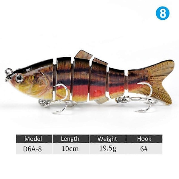 Robot Simbad 10cm Multi-sektion Fiskebete med 6 Krokar, Livsliknande Hårdbete - Xin H