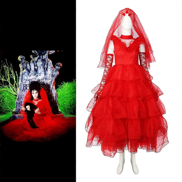 2024 Lydia Ghost Bride Cosplay Kostumer Kvinder Rød Bryllupskjole Handsker Dragt Film Beetle Cosplay Kostumer Halloween Karneval Tøj-Xin XXL