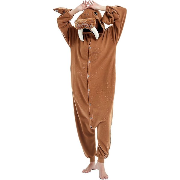 Aikuisille tarkoitetut yhden osan pyjama-asu eläinaiheisella kuviolla, Halloween-asu, joulupyhän pyjama-asu, yhden osan asu - Xin Walrus Small