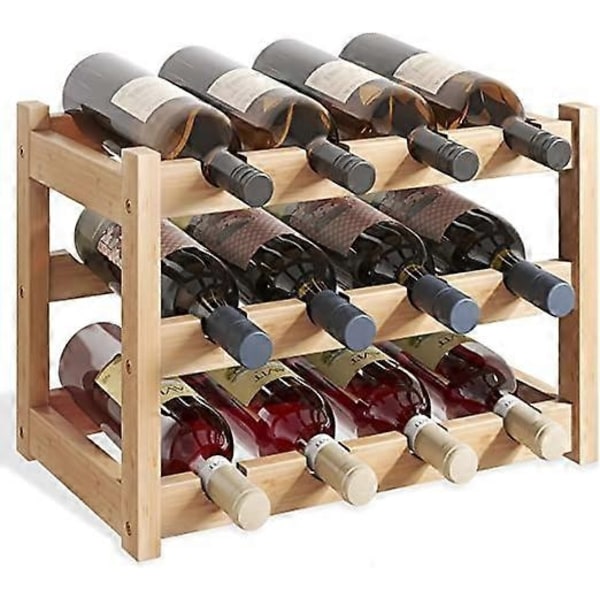 Bambusvinställ, 16 Flaskor Displayställ, 4-lagers Fristående Förvaringsställ för Kök, Pantry, Vinkällare, Bar - Xin 3-Tier