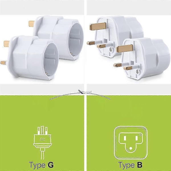 2x Rejseadapter Adapterstik til England - Rejsestik Strømadapter Eu til Stikdåse - Rejsestik-Xin White