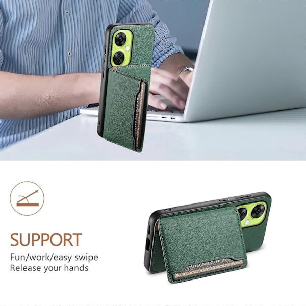 Kompatibel med OnePlus Nord CE 3 Lite 5G / Nord N30 5G Deksel PU Lær+PC+TPU Kortholder Telefondeksel-xindaren Green