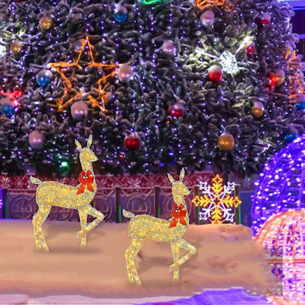 Upplyst Julren Utomhusdekor, Ren-dekor med LED-lampor, Förbelyst Juldekor för Trädgård - xindaren Doe-10.6inch