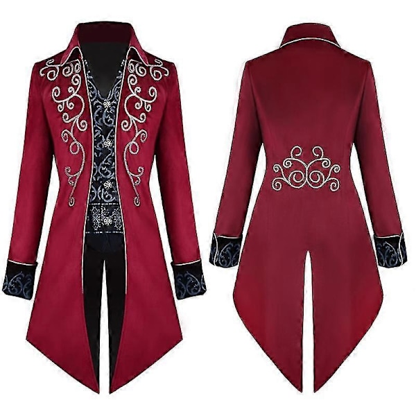 Miesten Steampunk Vintage Takki, Goottilainen Viktoriaaninen Smokkitakki - Xin RED 3XL