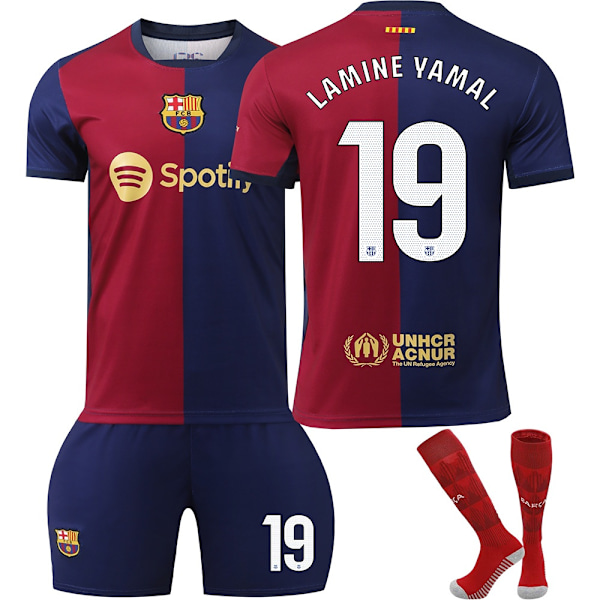 2425 Barcelona hjemmedrakt   Nr. 9 Lewandowski Nr. 10 Messi Nr. 19 LAMINE YAMAL og andre fotballdrakter sett NR.19 LAMINE YAMAL hvit-Xin NO.19 LAMINE YAMALWhite S