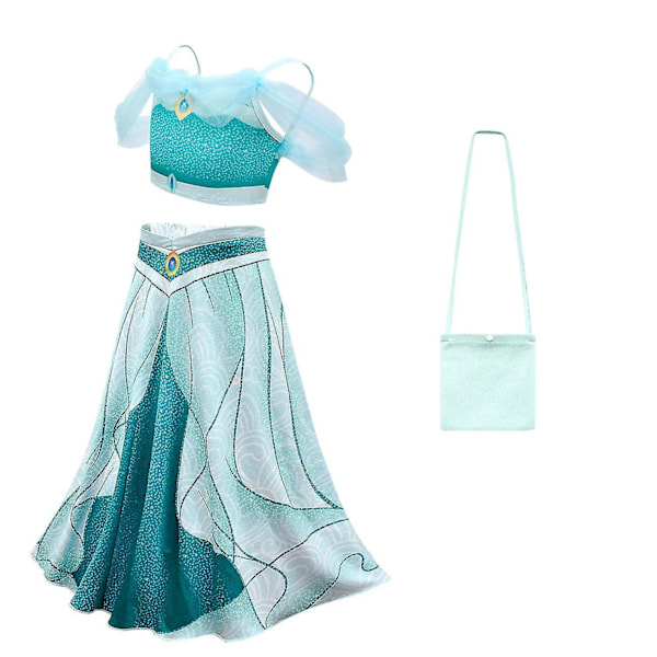 Jasmine Princess Kjole Piger Fancy Dress Fødselsdag Halloween Fest Kostume 2 stk-Xin 2 pcs 100