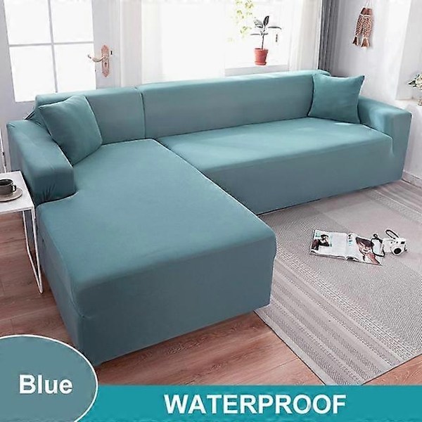 Vanntett Sofatrekk 1/2/3/4 Seter Sofatrekk for Stue Elastisk Solid L-formet Hjørnesofatrekk for Sofa Stol - Xin blue 2 Seater 145-185cm