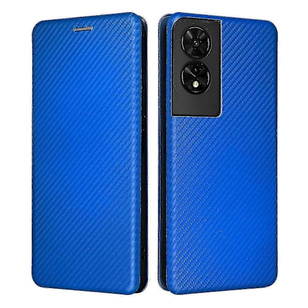 Kompatibel med TCL 505 Mobilskal Kolfibertextur Läder Magnetisk Stängning Skal-xindaren Blue