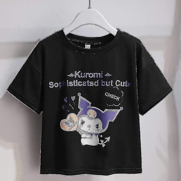 Sanrios tegneserie kawaii jenter hvit T-skjorte dress Kuromi søt sommer kortærmet college JK uniform skjørt barn trend skjørt Kuromi1-Xin Kuromi1 130cm